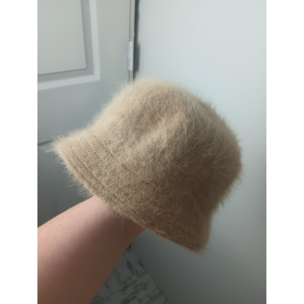 David & Young Tan Angora Blend Fuzzy Bucket Hat DY-KG-2 Beige Y2K Vintage Style